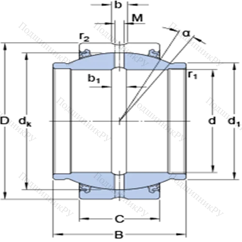 Радиальные сферические подшипники скольжения с контактными поверхностями сталь/сталь, требующие техобслуживания GEM 30 ESX-2LS