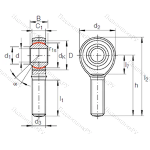 Подшипник скольжения сферический GAKR 10 PW от производителя  INA