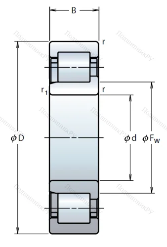 Роликовый цилиндрический подшипник NJ 308 EW от производителя  NSK