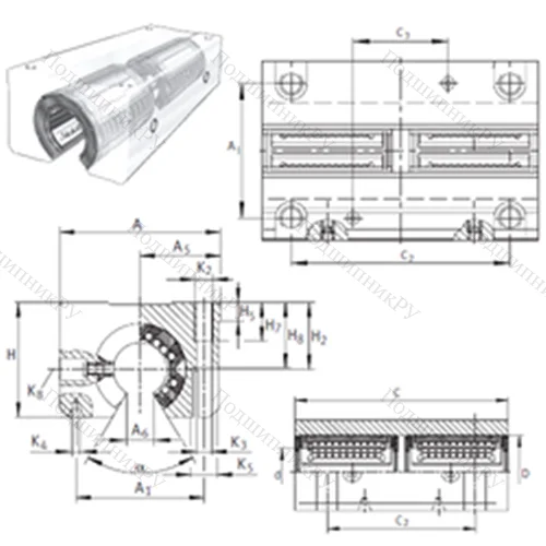 Подшипник шариковый линейный KTSO 30-PP-AS от производителя  INA