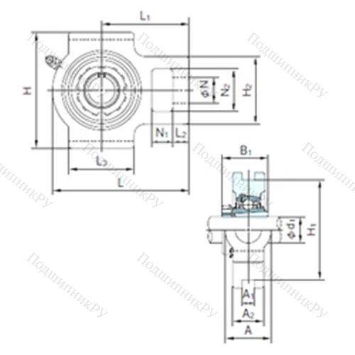 Подшипниковый узел шариковый радиальный UKT 209+H 2309 от производителя  NACHI