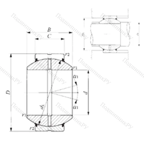 Подшипник скольжения сферический GE 70GS-2RS от производителя  IKO