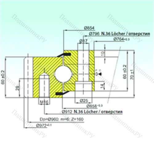 Подшипник шариковый опорно-поворотный EB 1.25.0856.200-1STPN от производителя  ISB