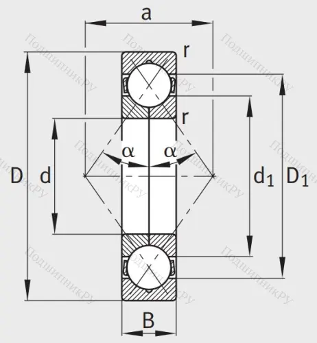 Радиально-упорный шариковый подшипник QJ 309 XL MPA от производителя  FAG Радиально-упорный шариковый подшипник QJ 309 XL MPA от производителя  FAG