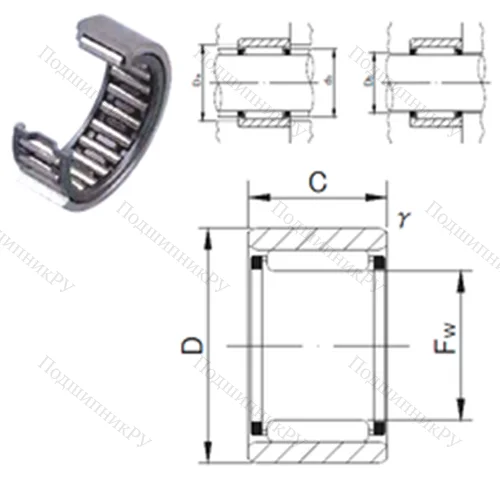 Подшипник игольчатый радиальный RNAF 455517 от производителя  JNS Подшипник игольчатый радиальный RNAF 455517 от производителя  JNS