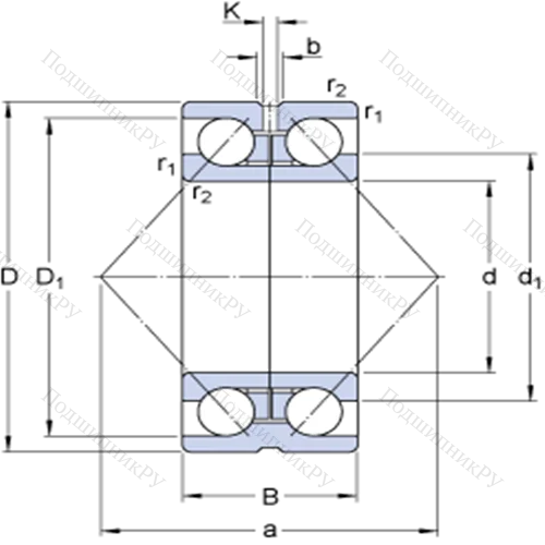 Двухрядные радиально-упорные шарикоподшипники 305283 D