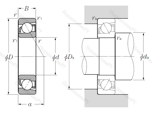 Однорядный шариковый подшипник 7316 B (66316 ГОСТ) от производителя  NTN
