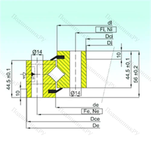 Подшипник роликовый опорно-поворотный NR 1.14.0414.200-1PPN
