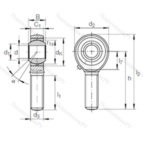 Подшипник скольжения сферический GAKR 14 PB от производителя  INA
