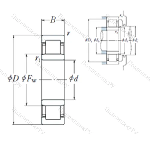 Подшипник роликовый радиальный NU 308 EW