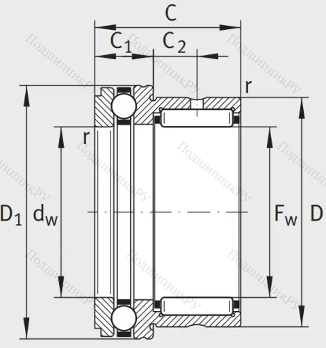 Комбинированный подшипник NKX 50 Z XL от производителя  INA