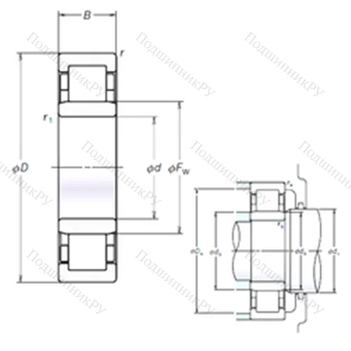 Подшипник роликовый радиальный NU 206EM