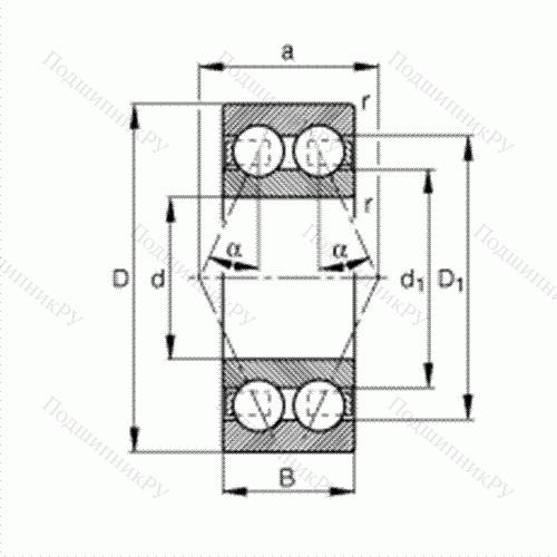 Подшипник шариковый радиально-упорный 3212-BD от производителя  FAG Подшипник шариковый радиально-упорный 3212-BD от производителя  FAG